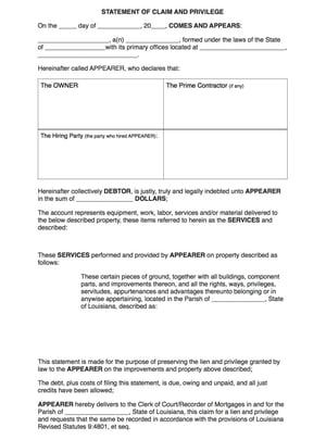 louisiana mechanics lien forms