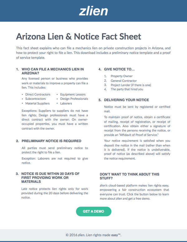 Arizona Preliminary Notice Form Download Free With Fact Sheet