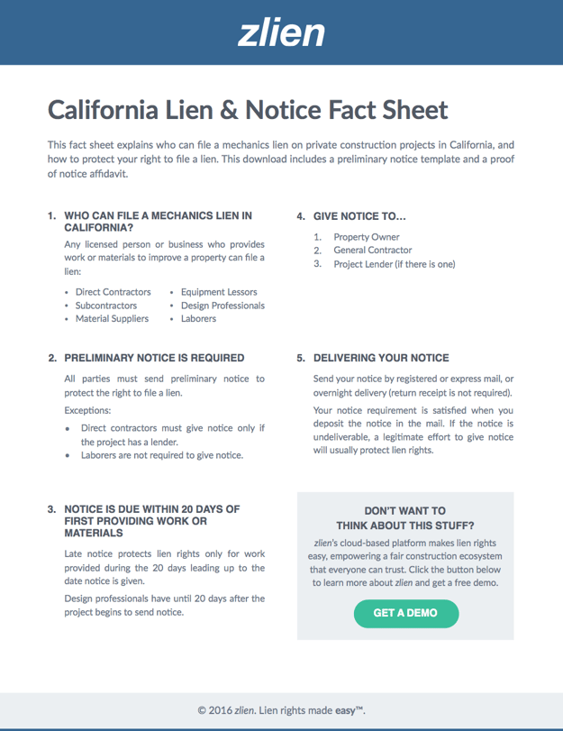 California Preliminary Lien Notice Form Download Free With Fact Sheet