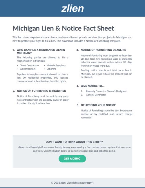 Michigan Notice of Furnishing Form Download Free With Fact Sheet