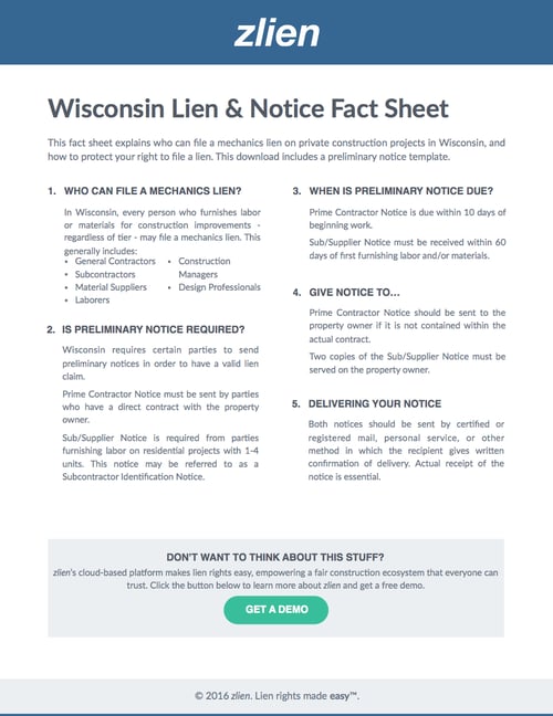 Wisconsin Preliminary Notice Form Download Free With Fact Sheet
