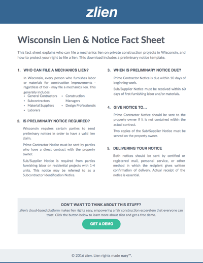 Wi Lien Example Wisconsin Preliminary Notice Form - Download Free With Fact Sheet