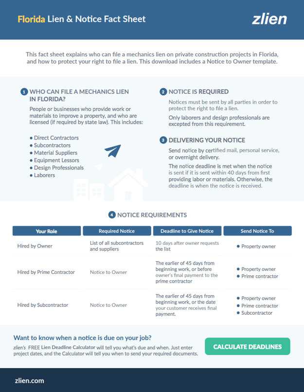 Florida Notice to Owner Form Template Free Download